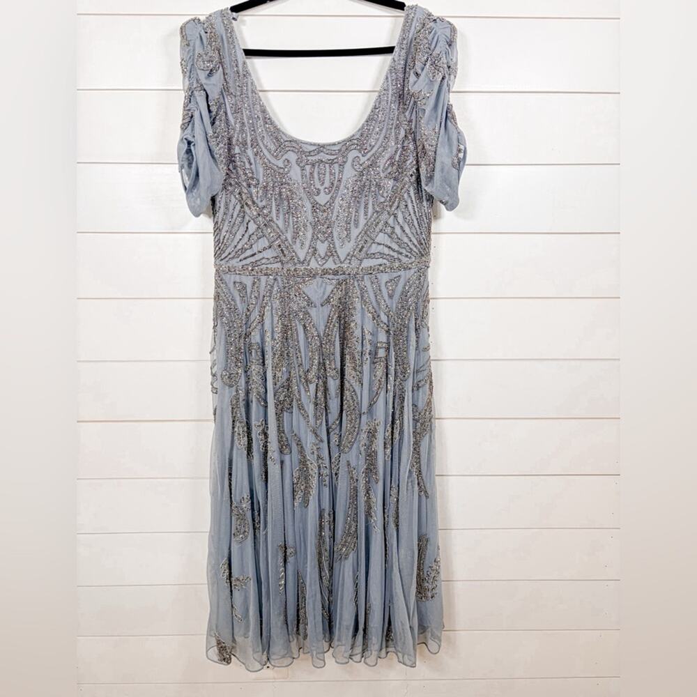NEW Mac Duggal Plus Size Silver A5434 Beaded Dress, Size 16, MSRP $498 - Picture 5 of 13